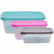 Set 3 cutii alimentare plastic cu capac 0.5/ 1/ 2.5 litri bucatarie frigider Adison